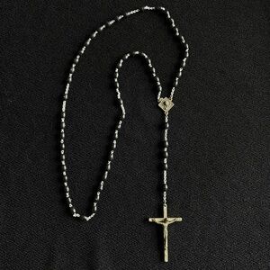 Black Beaded Rosary Necklace